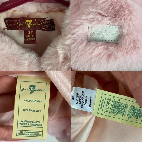 NEW 7 For All Mankind Toddler Striped Ruffle Top and Faux Fur Fuzzy Pink Jacket - Picture 7 of 15